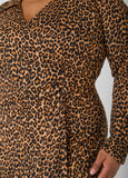 Ribbed Leopard Faux Wrap Dress