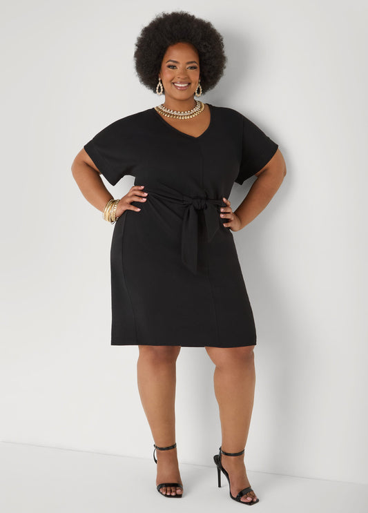 Plus Size Belted Shift Dress Plus Size Textured Everyday Dress