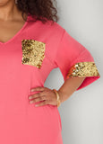 Sequined Terry T Shirt Dress