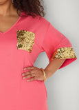 Sequined Terry T Shirt Dress
