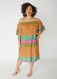 Plus Size Abstract Off The Shoulder Dress