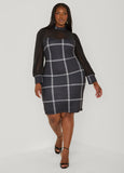 Mesh Paneled Plaid Sheath Dress