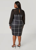 Mesh Paneled Plaid Sheath Dress