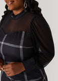 Mesh Paneled Plaid Sheath Dress