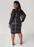 Mesh Paneled Plaid Sheath Dress