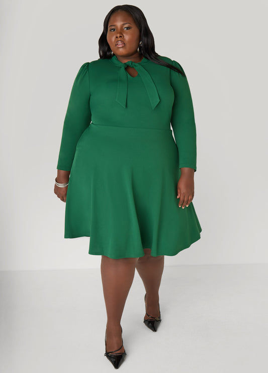 Plus Size Cutout Tie Neck A Line Dress