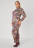 Ruched Diamond Print Bodycon Dress