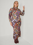 Ruched Diamond Print Bodycon Dress