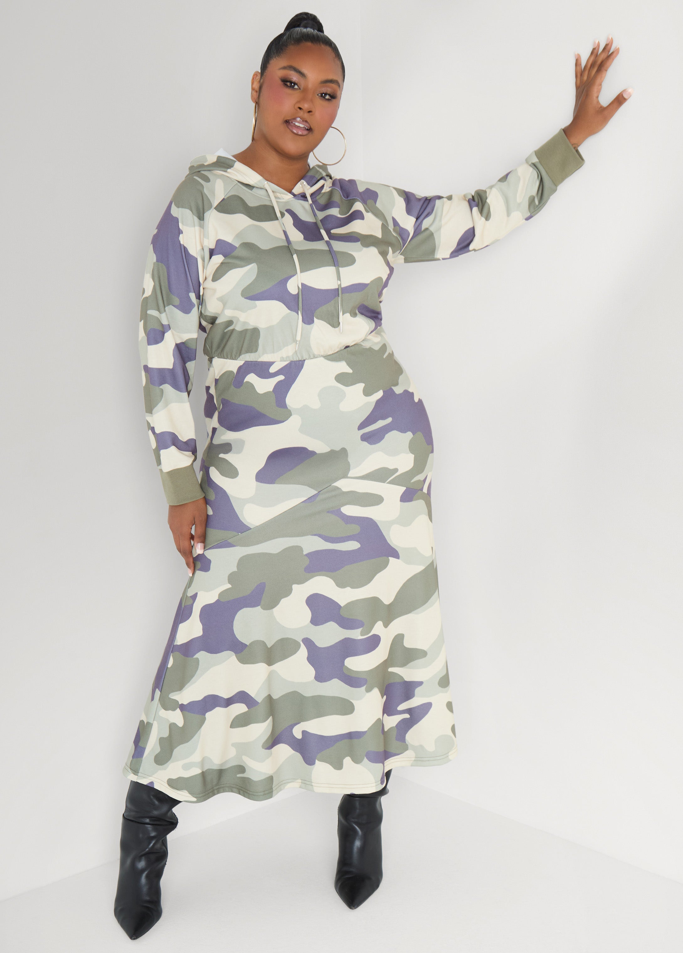 Plus Size Flounced Camo Print Maxi Dress