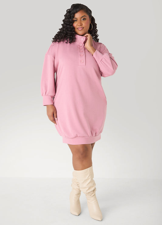 Button Front Sweatshirt Dress