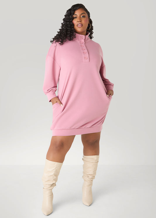 Button Front Sweatshirt Dress
