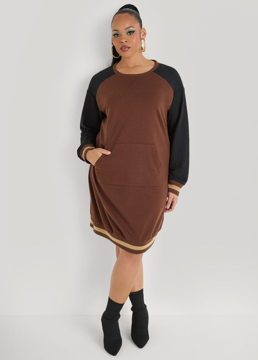 Plus Size Two Tone Sneaker Dress Casual Everyday Terry T Shirt Dress