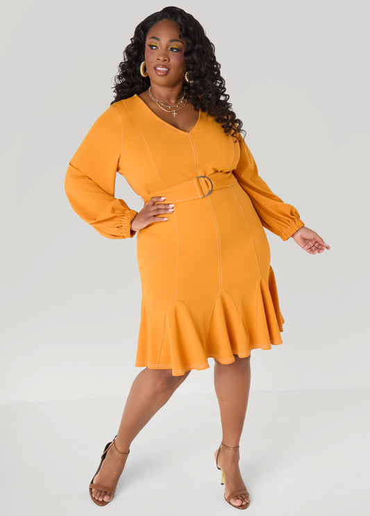 Flounced Seam Detailed Dress