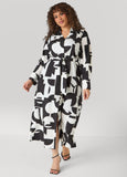 Button Detail Geo Maxi Shirtdress