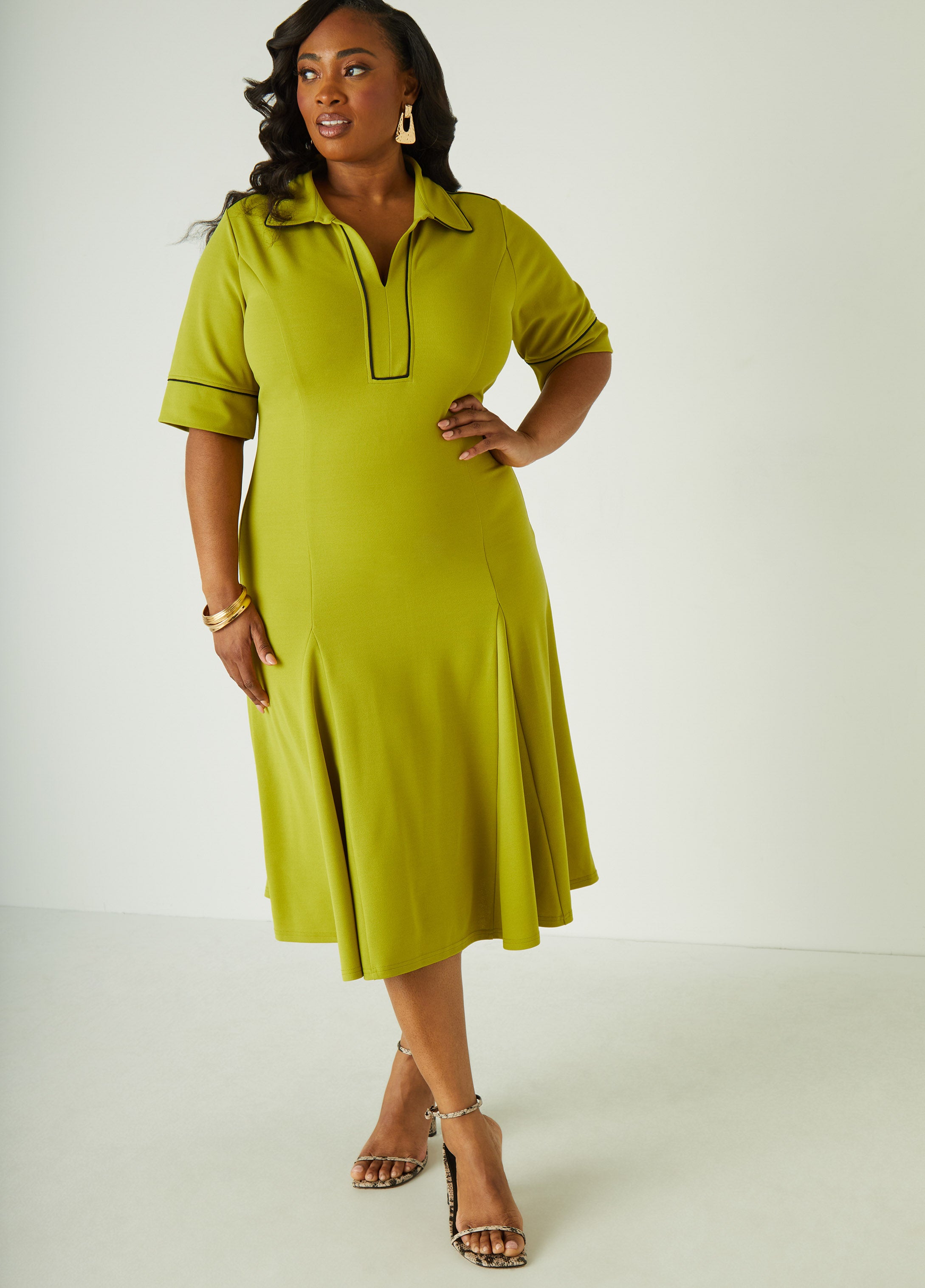 Plus Size Piped Midi Dress Plus Size A Line Midaxi Dress