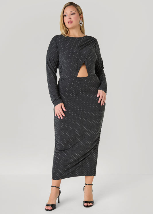Plus Size Studded Faux Wrap Bodycon Dress