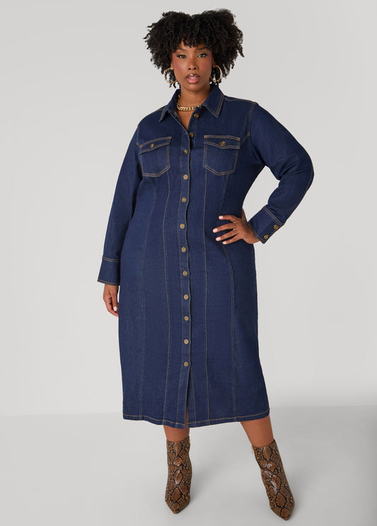 Plus Size Midaxi Denim Shirtdress