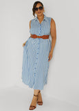 Button Front Striped Shirtdress