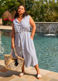 Plus Size Button Front Striped Shirtdress