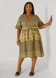 Plus Size Faux Wrap Printed Cotton Dress