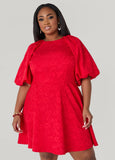 Balloon Sleeved Matelasse Dress