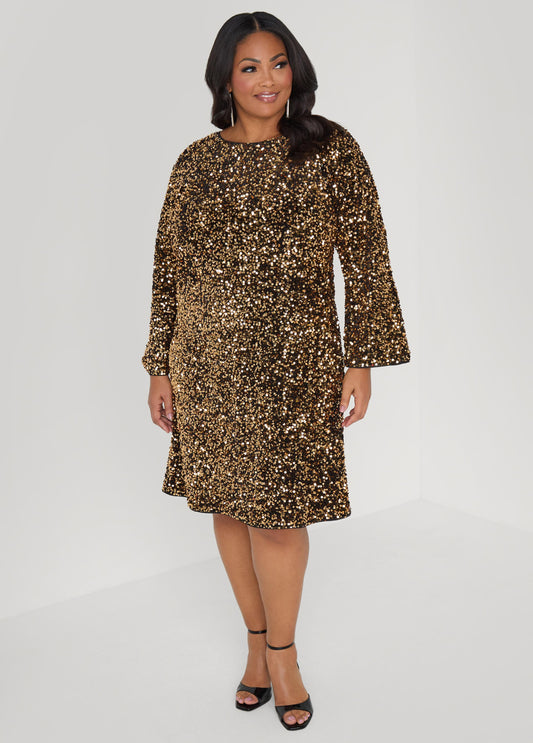 Plus Size Sequined Velvet Sheath Dress