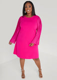 Plus Size Pleated Sleeved A Line Dress