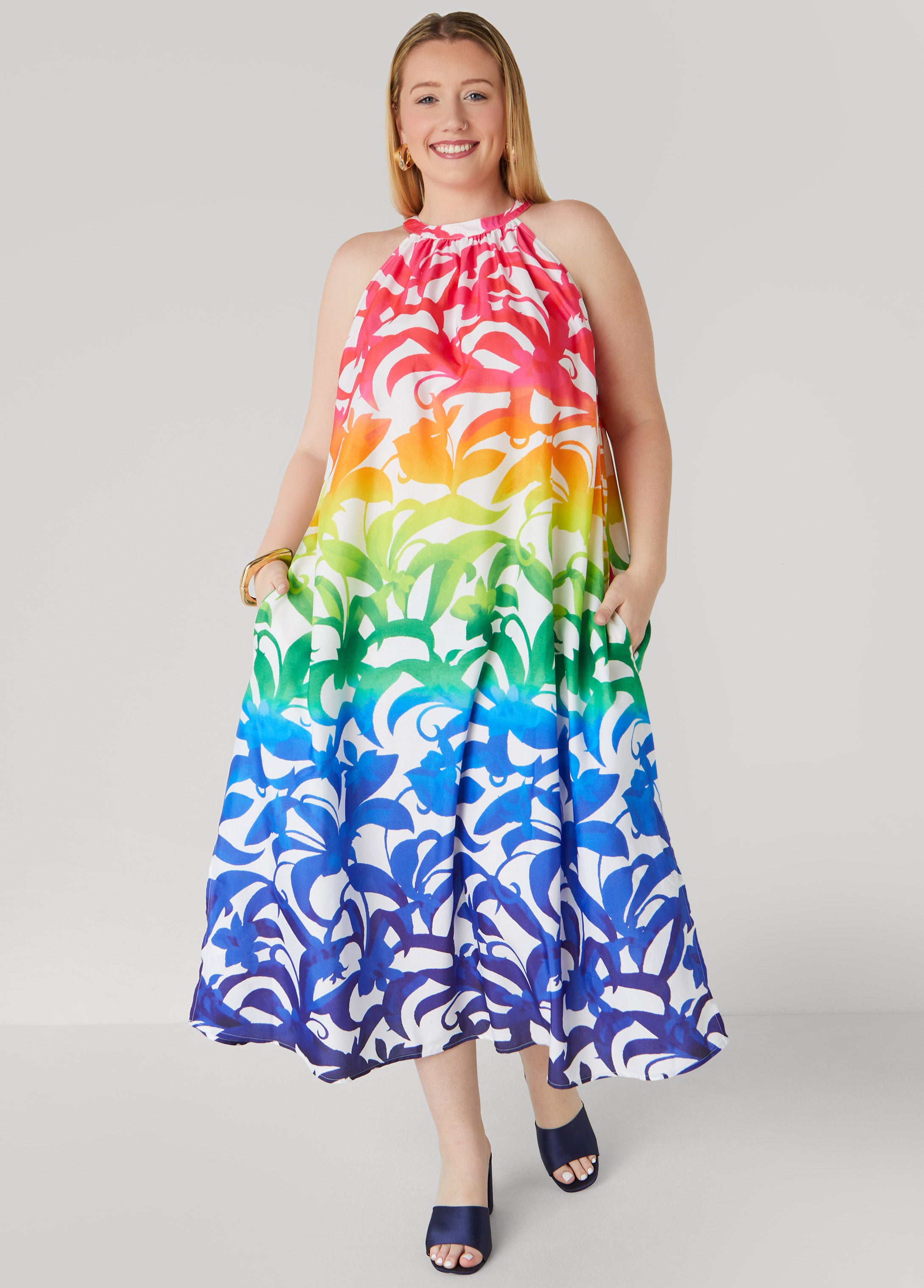 Plus Size Ombre Floral Print Maxi Dress