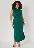 Pleated Mock Neck Maxi Dress