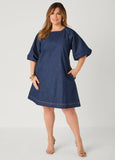 Balloon Sleeve Denim Dress