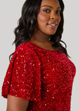 Flounced Sequin Velvet Dress