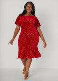 Flounced Sequin Velvet Dress