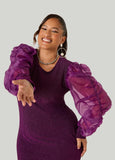 Organza Paneled Metallic Dress