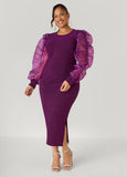 Organza Paneled Metallic Dress