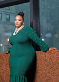 Plus Size green knit dress plus size pearl fall holiday dress