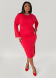 Plus Size Zip Detailed Midi Bodycon Dress