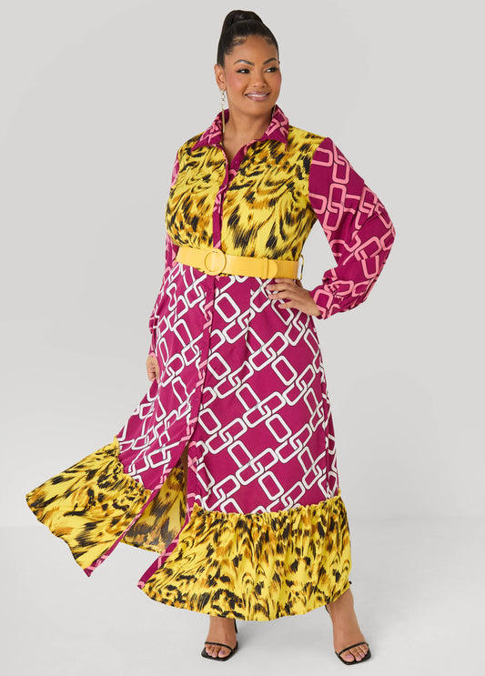 Belted Printed Maxi Shirtdress