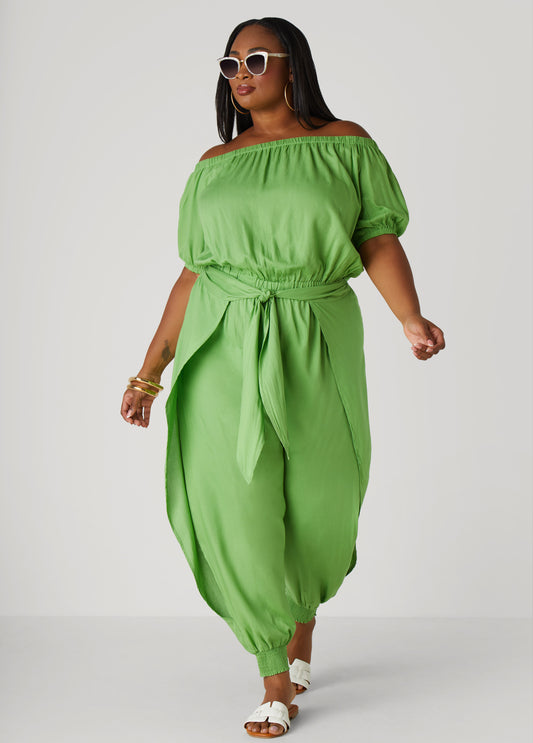 Plus Size Draped Off The Shoulder Jumpsuit