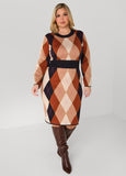 Plus Size Argyle Intarsia Sweater Dress