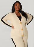 Plus Size Hammered Button Striped Cardigan