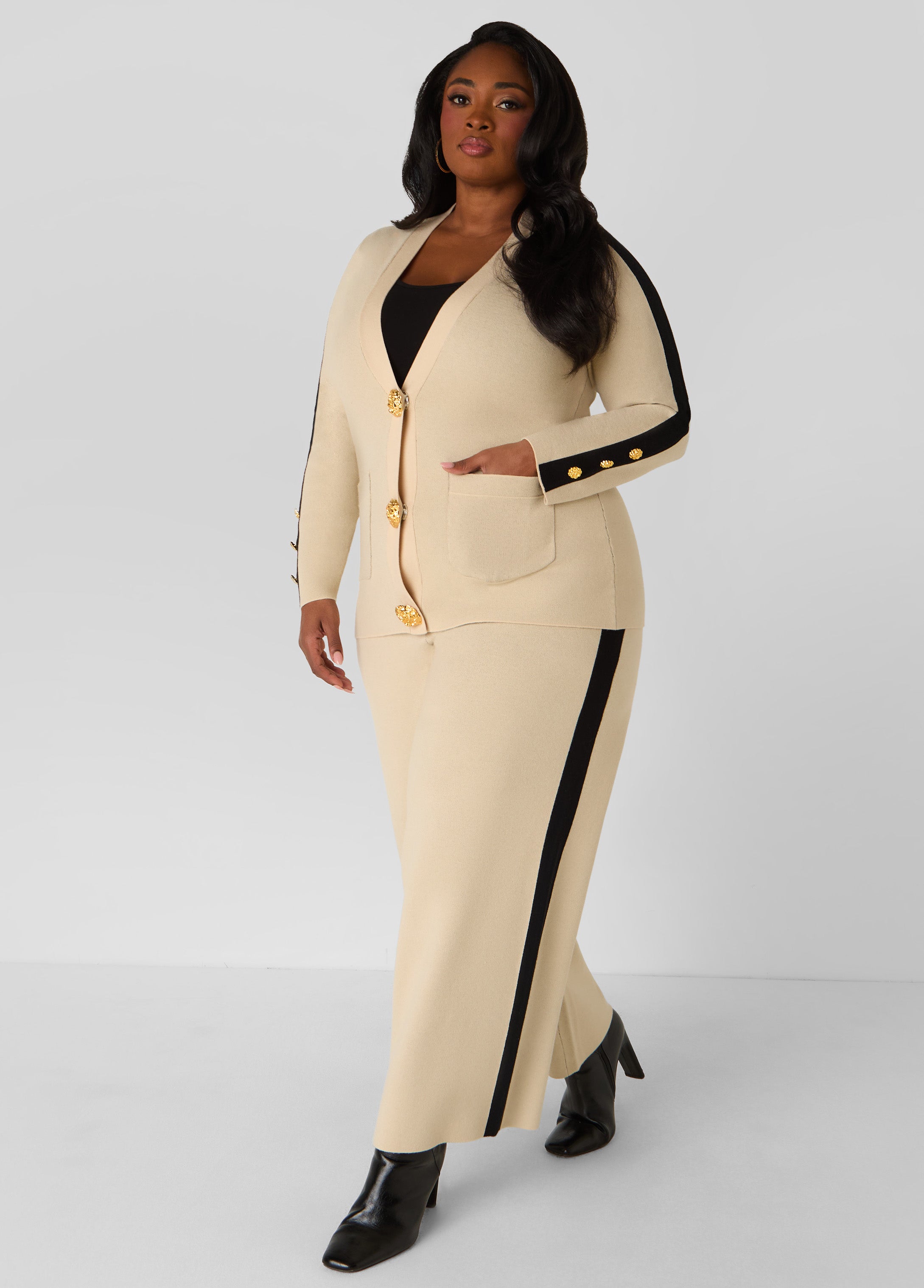 Plus Size Striped Knitted Wide Leg Pants