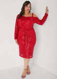 Plus Size Sequined Cold Shoulder Dress