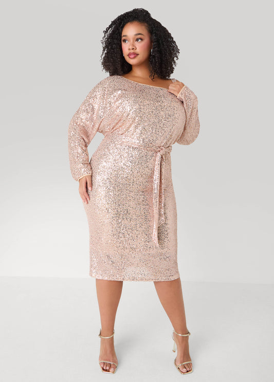 Plus Size Cold Shoulder Sequined Dress