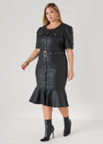 Plus Size Perforate Effect Faux Leather Dress