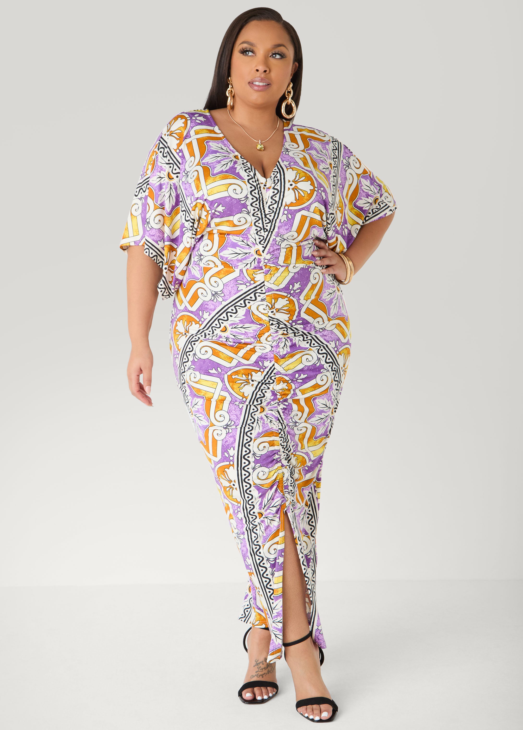 Tall Ruched Printed Maxi Bodycon Dress Ashley Stewart Tall Ruched Printed Maxi Bodycon Dress Ashley Stewart