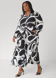 Swirl Print A Line Maxi Shirtdress