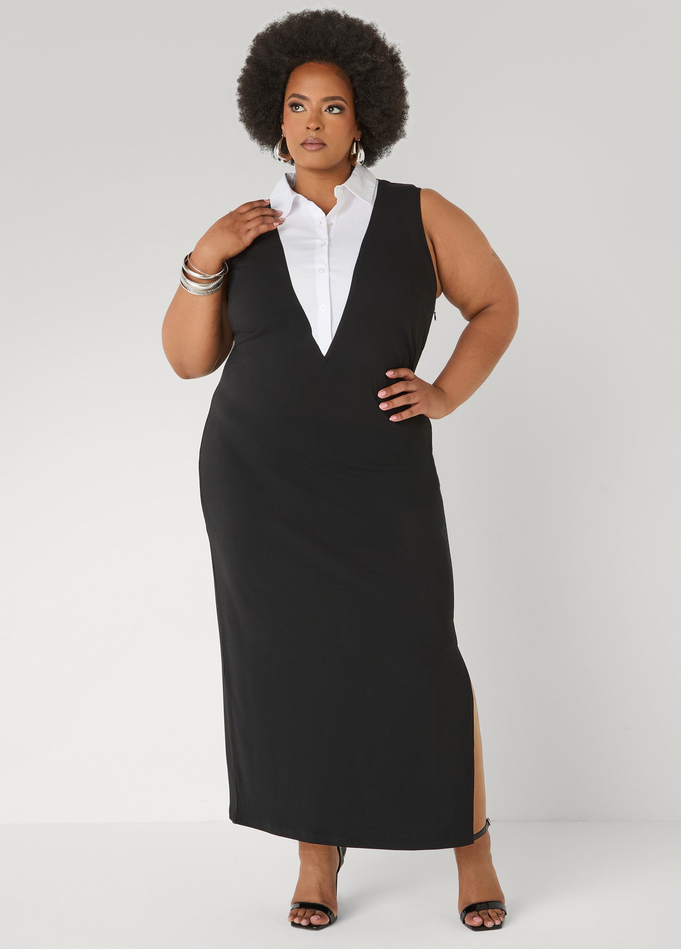 Plus Size Maxi Tuxedo Dress, Black White, 18/20 - Ashley Stewart Plus Size Maxi Tuxedo Dress, Black White, 18/20 - Ashley Stewart