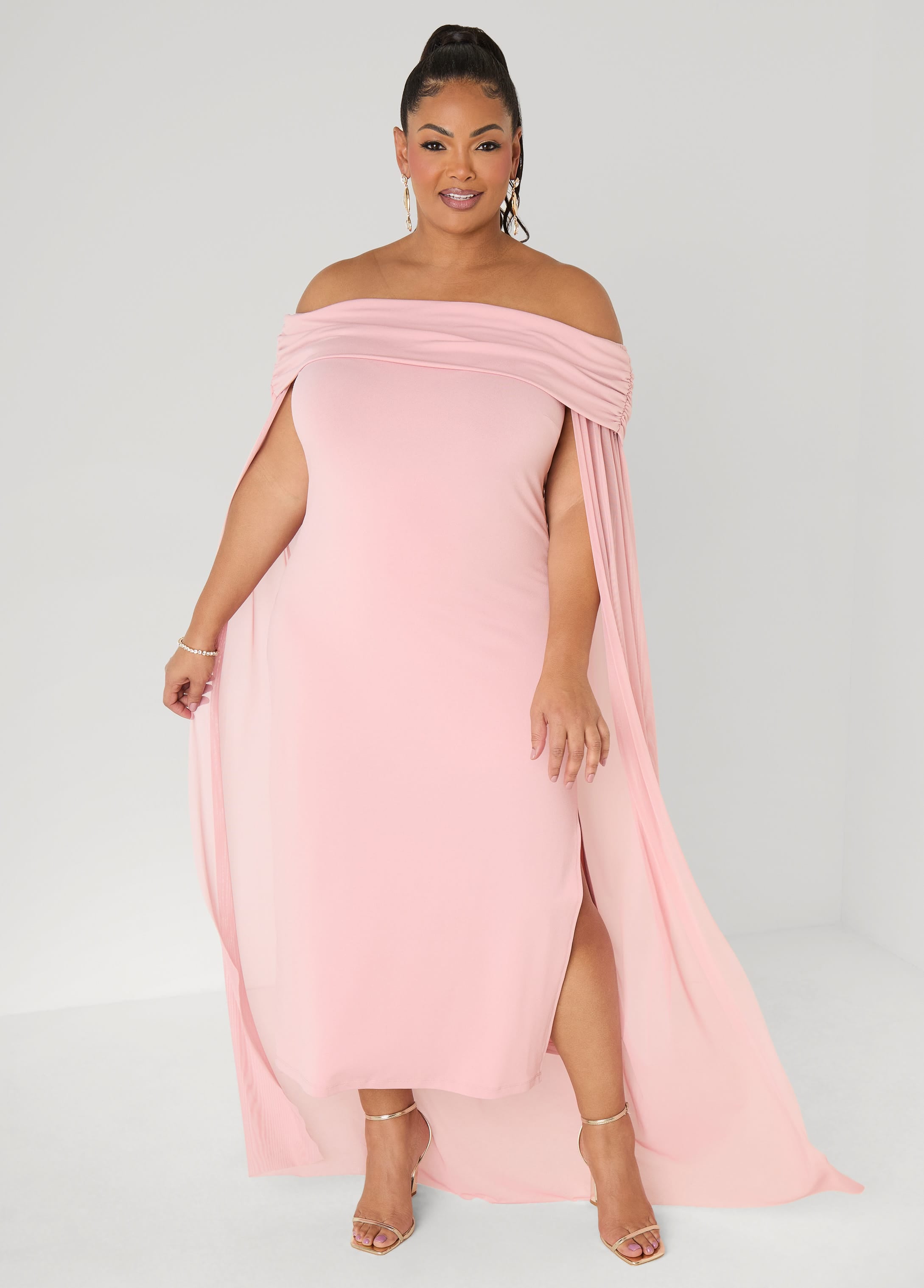 Off The Shoulder Cape Dress – Ashley Stewart