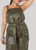 Faux Leather Joggers Jumpsuit