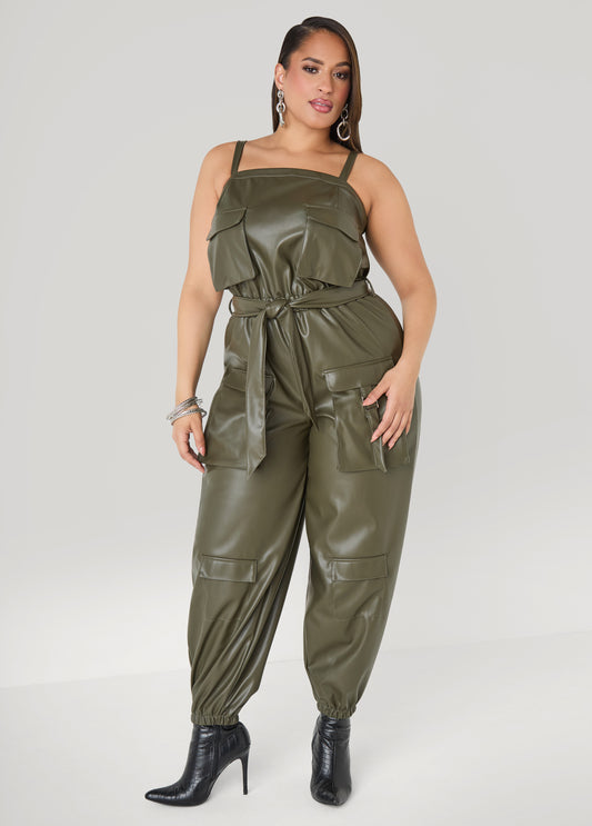 Faux Leather Joggers Jumpsuit